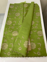 Malai chanderi saree with applique work MSM6201 LeafGreen