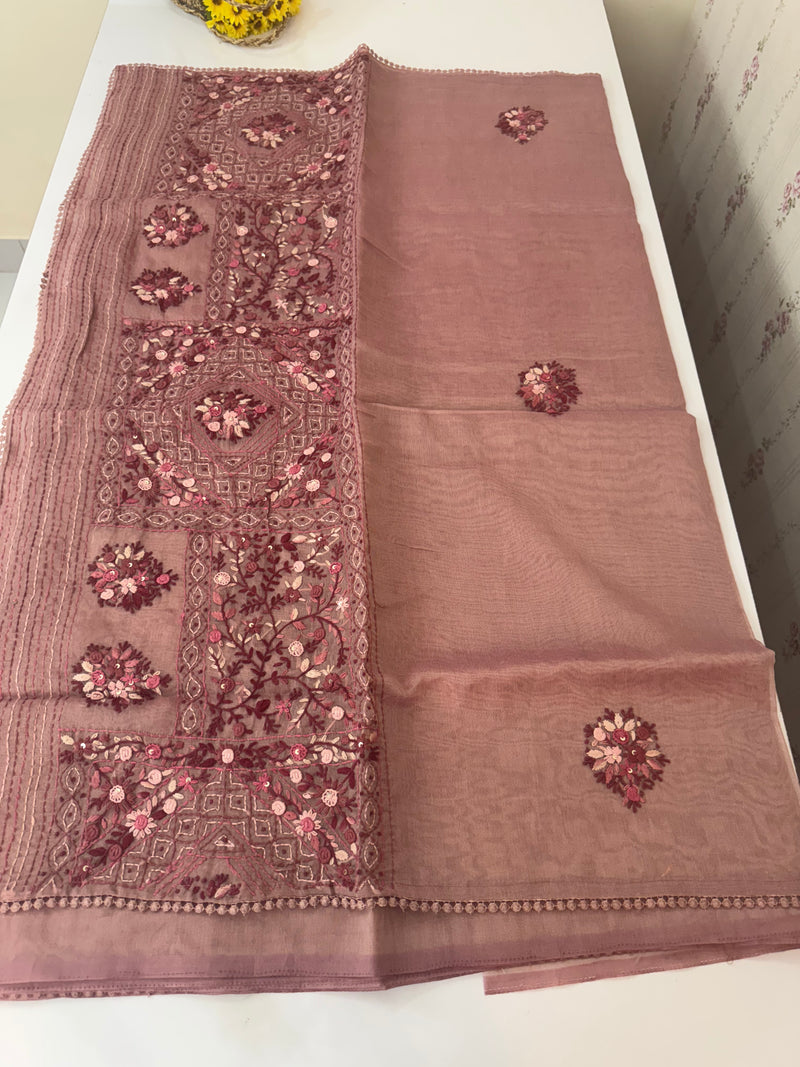 Handworked Tissue silk saree FBLK162 DuskyOnionPink
