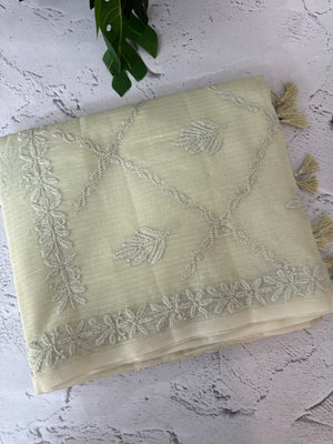 Premium Kota checks saree with Chikankari work  MSH241 Pastel PistaGreen