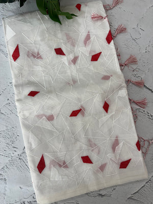 Kota Moonga checks saree with thread work MSH294 - White to Red