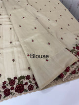Cutwork Blended tussar saree MTS610 - Dark Beige