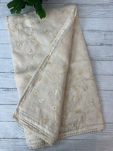 Soft kota silk saree with embriodery and organza applique work  -MS14509 Ivory