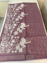 Crush Organza Applique work saree MS14997- DuskyWine