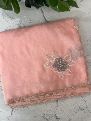 Soft crush Organza saree with applique work MBS679 - PeachPink