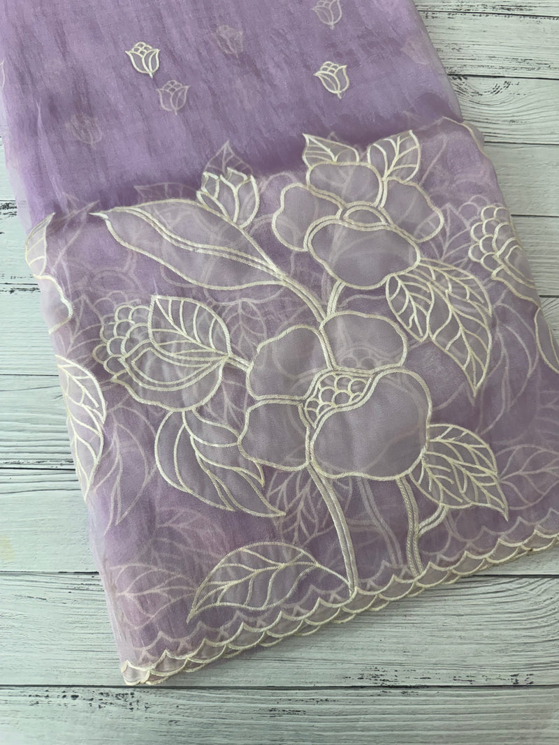 Tissue Organza Applique work saree MS15199- Lavender
