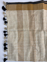 Linen checks saree with zari border MLS9766- Cream & Black