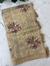 Premium Tussar-linen saree with cross stitch embroidery MLS16186