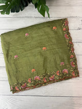 Crush Organza embroidery saree MS14567 LeafGreen