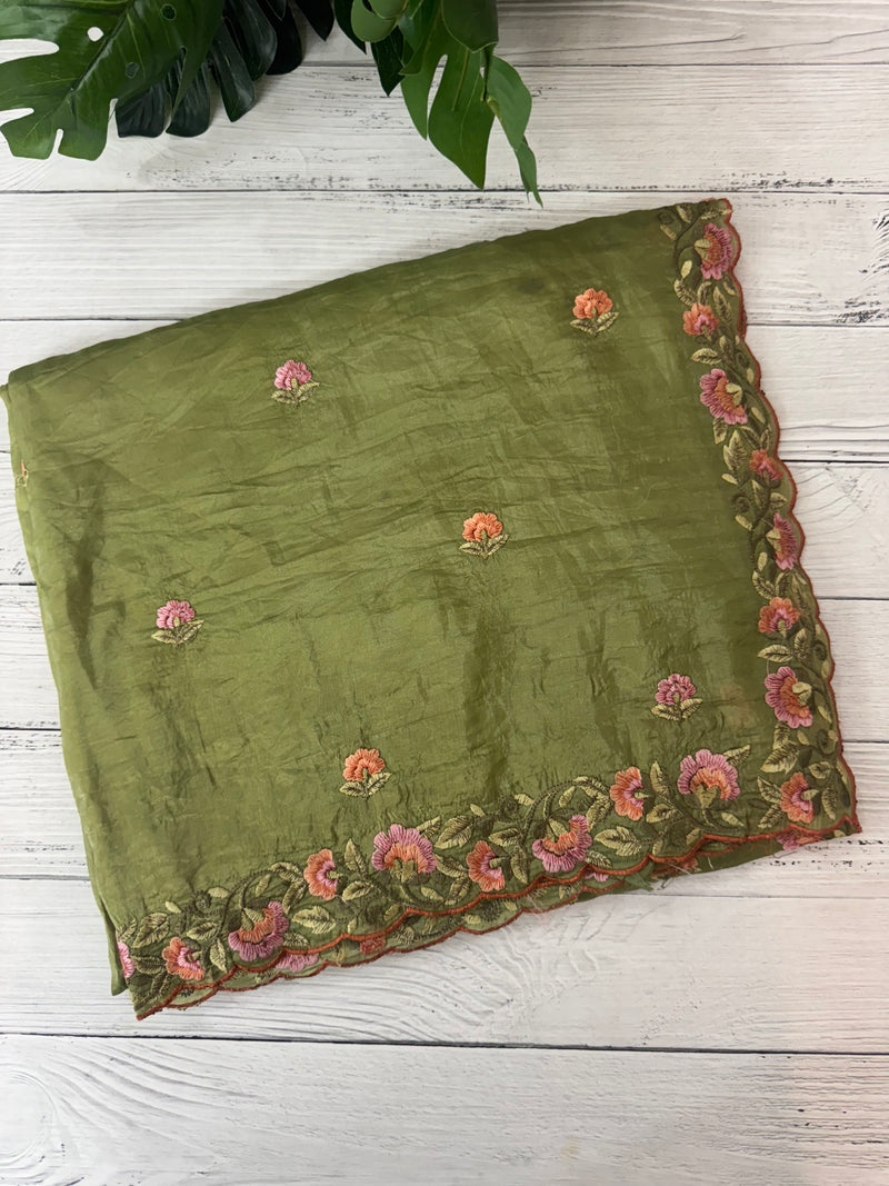 Crush Organza embroidery saree MS14567 LeafGreen