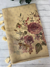 Linen- chanderi saree with french knots, sequence and bead work - MS19965