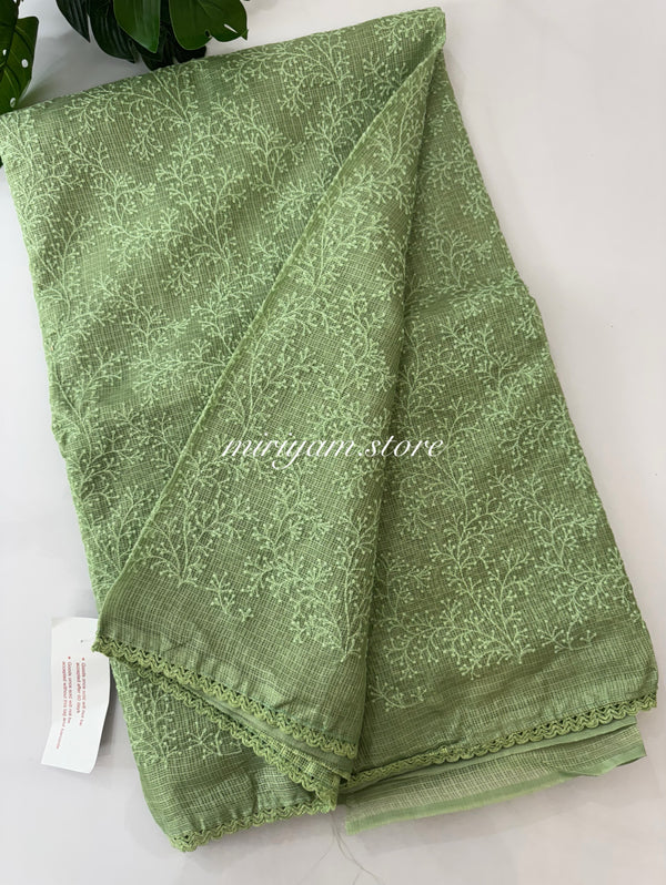 Soft kota checks saree with embroidery MSKC336 DustyGreen