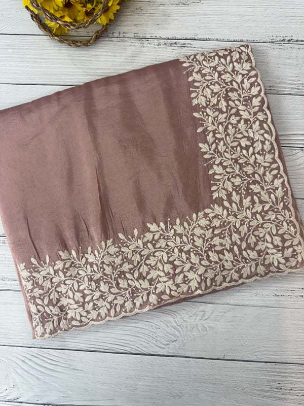 Crush Organza embroidery saree MS9739 - Dusky MauvePink