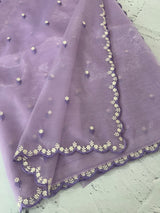 Glassy tissue organza saree with embroidery FKF121- Lavender