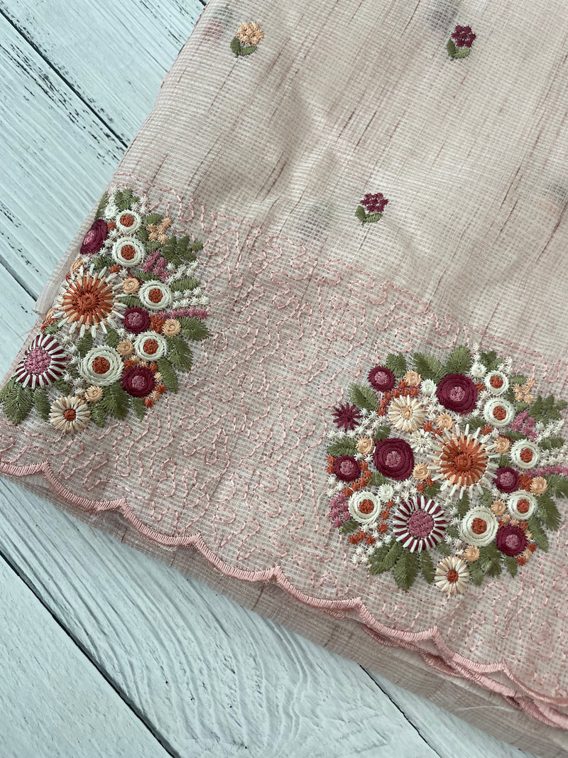 Soft kota silk saree with embroidery MSS678 - Pastel PeachPink