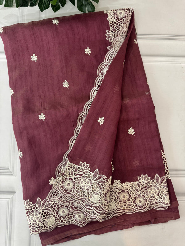 Kosa Tussar silk saree with cutwork borders - SSKW155