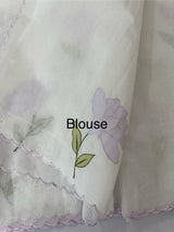 Moonga checks saree with applique work MS81789 - White to Lavender