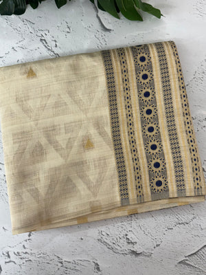 Semi chanderi tussar saree with brocade pallu and blouse MKT891 (2)- DarkBlue