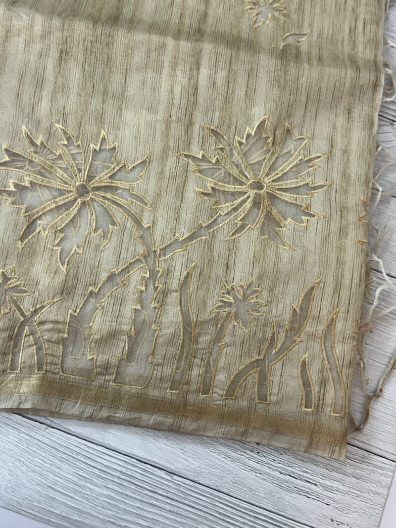 Blended tussar saree with applique work - MS14925