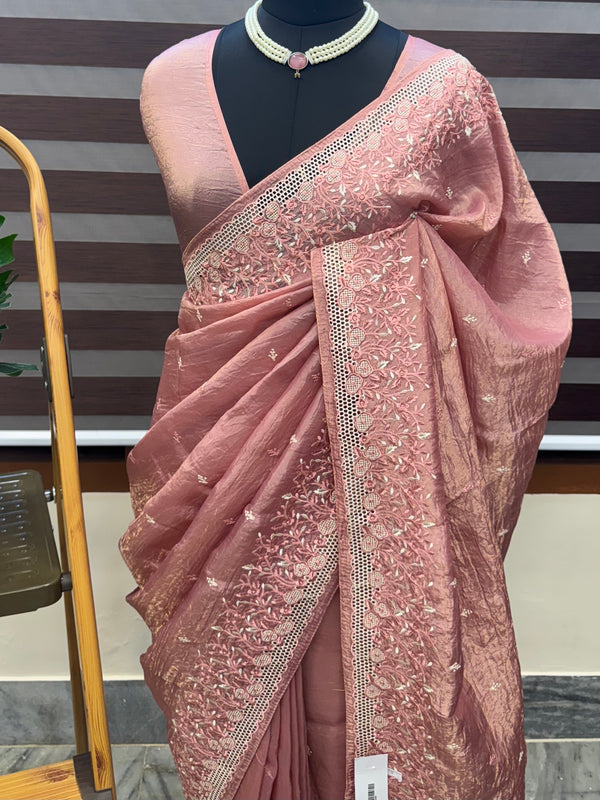 Crush Organza cutwork & embroidery saree SBSCNYY - PinkPeach