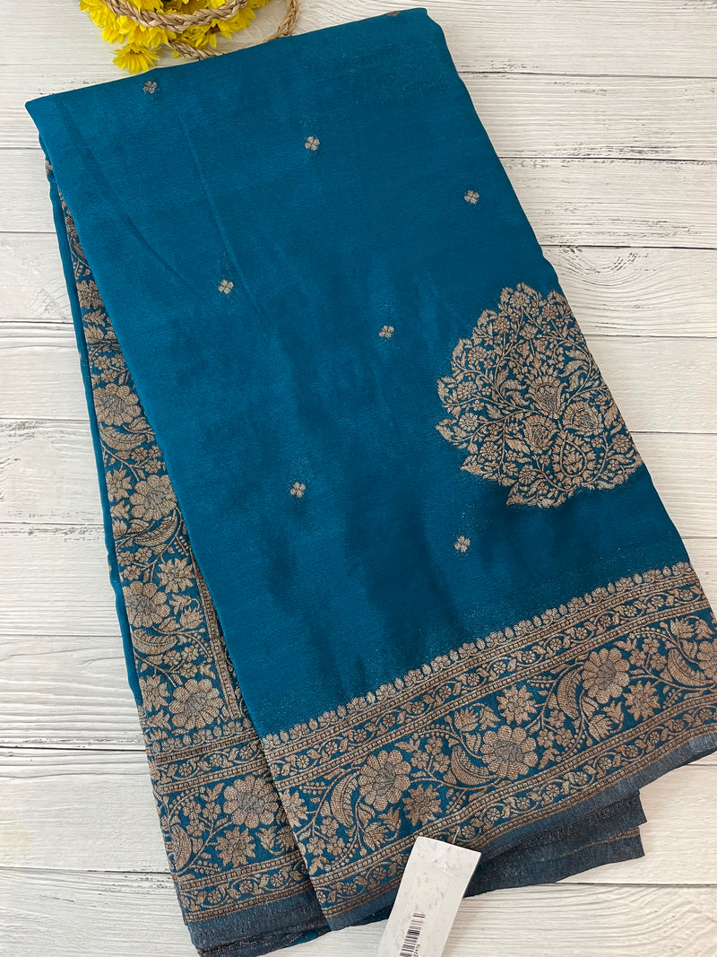 Semi banarasi Crepe Chiffon saree - MS1499 TEAL BLUE