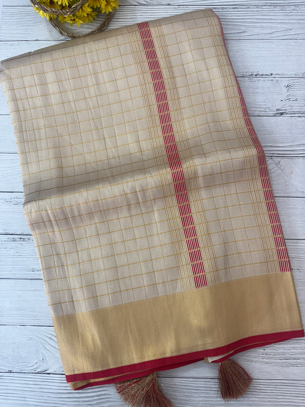 Tissue mix Soft silk saree with checks zari weaving MS8146