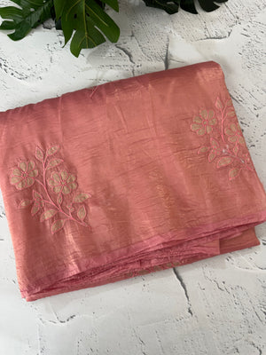 Soft Crush Organza Applique work saree with tissue applique work MS14978 PeachPink