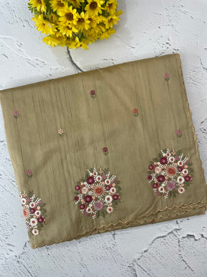 Blended tussar silk saree with embroidery- MS1072 Chiku