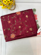 Blended crepe tussar saree with embriodery SSPNIMH DeepMaroon