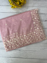 Glassy tissue organza saree with embroidery FKSF88- BabyPink