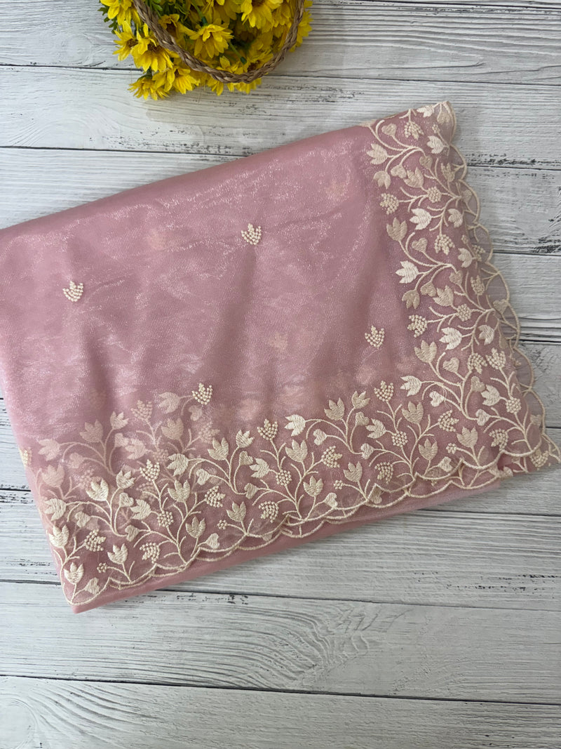 Glassy tissue organza saree with embroidery FKSF88- BabyPink