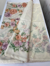 Supernet saree with digital prints and embroidery SKFNSEM