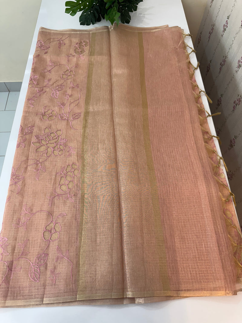 Kota Tissue Silk applique work saree MS49811 - DuskyPeach Pink