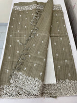 Soft crepe tussar silk saree with embroidery and cutwork MSH199