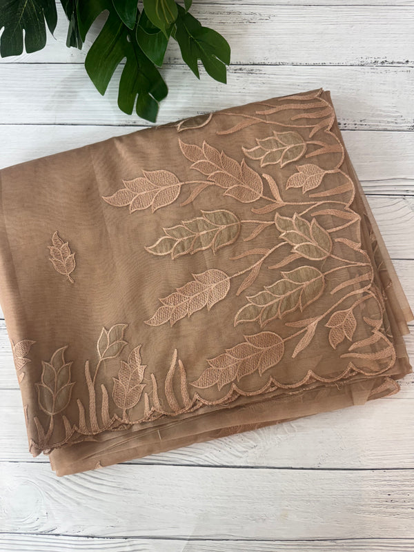 Viscose Organza saree with applique work-MSH103 DarkBeige