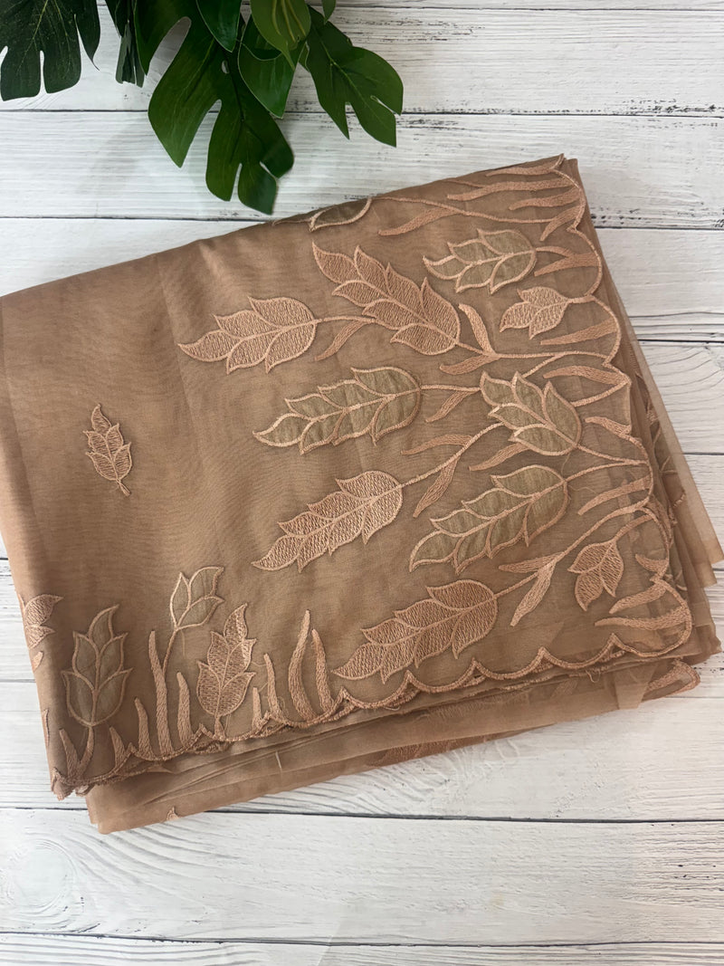 Viscose Organza saree with applique work-MSH103 DarkBeige