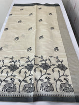 Blended tussar silk saree with embroidery- MSH490