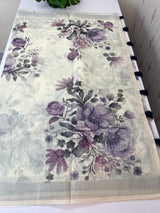 Handworked floral digital printed semi Linen Saree MLS611
