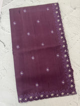 Blended tussar saree with cutwork border- MSHK268 DarkMauve