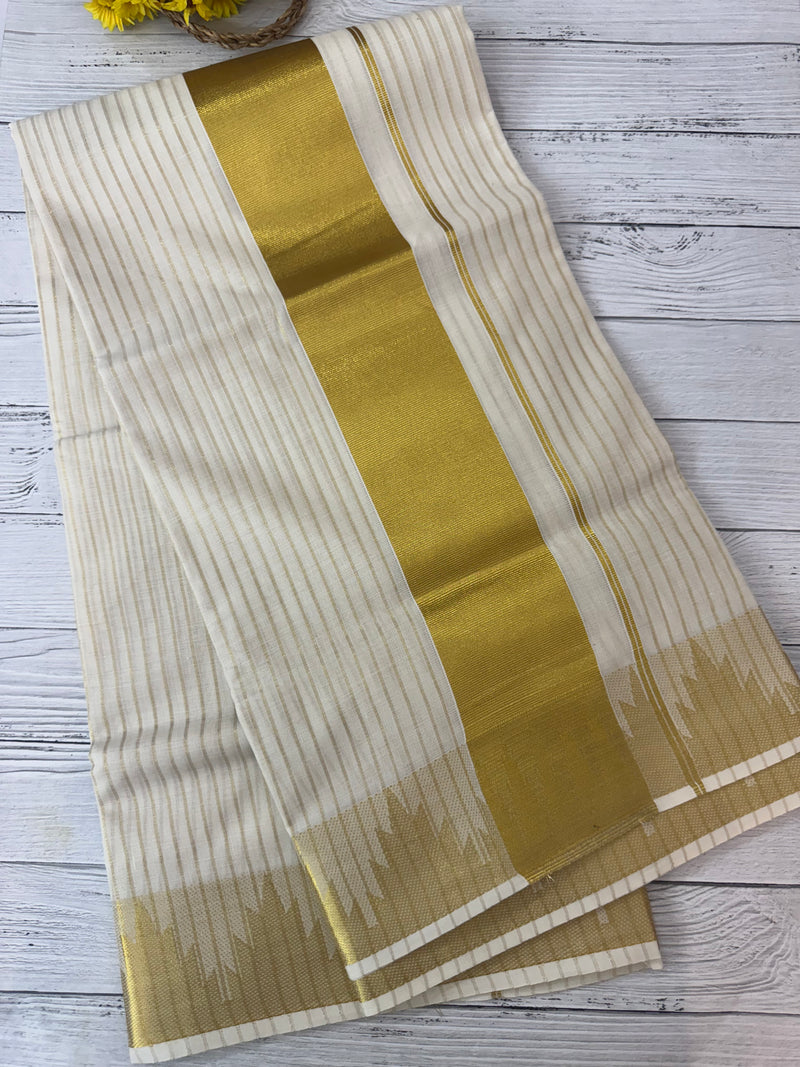 Kerala cotton saree- lines with temple border