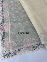 Phulkari NetKota embroidery saree - MSH107 Offwhite to PinkLavender