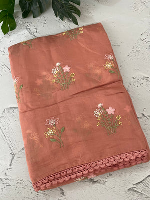 Blended Malai chanderi saree with embroidery MS5568 PeachPink