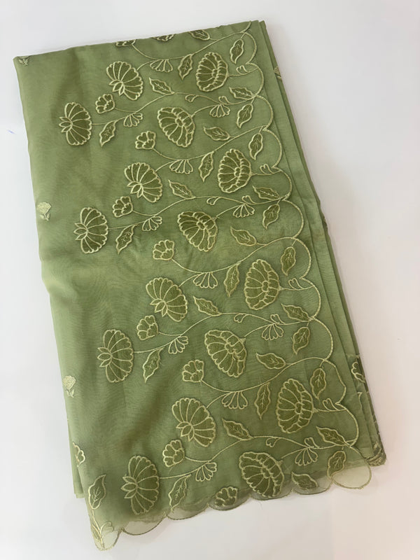 Viscose Organza saree with applique work-MSH103 DuskyGreen