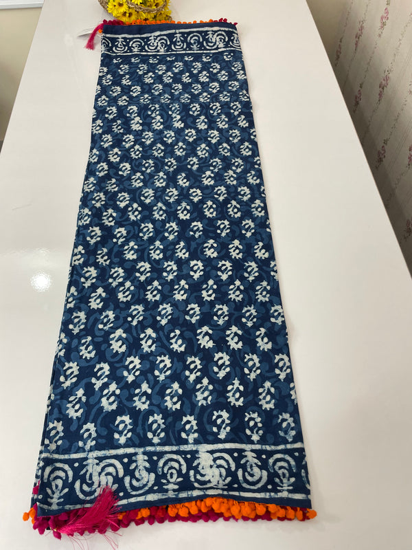 Pure mul cotton hand block printed saree SKSRMY