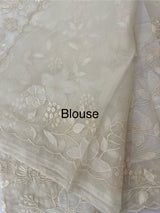 Soft Organza saree with Applique work MSLK478 Ivory