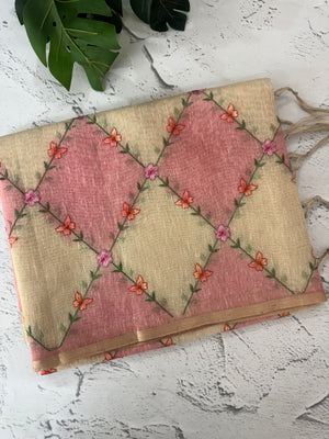Soft Jute tissue saree with embroidery MJT671