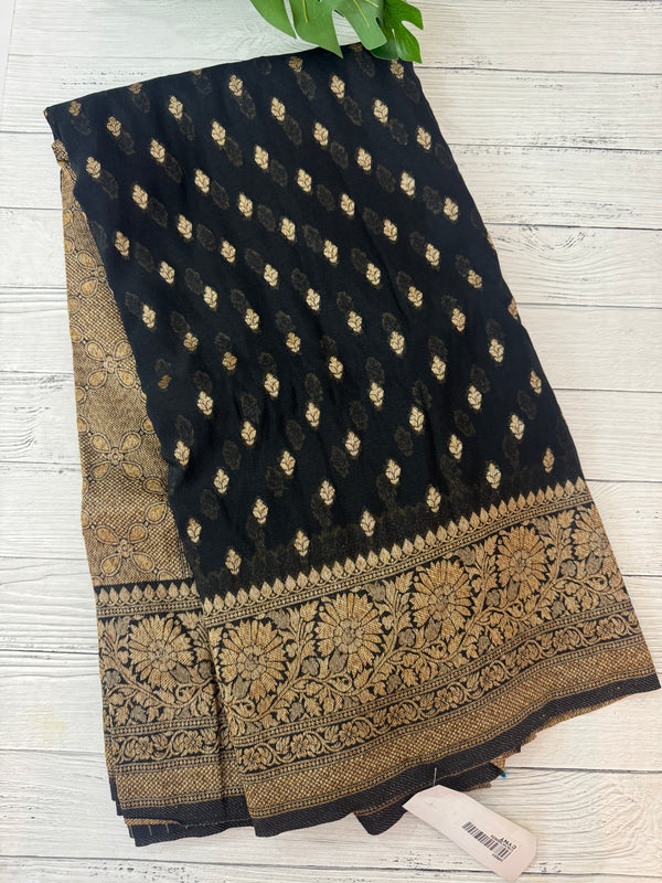 Semi banarasi Khaddi Georgette saree - MS1499 Black