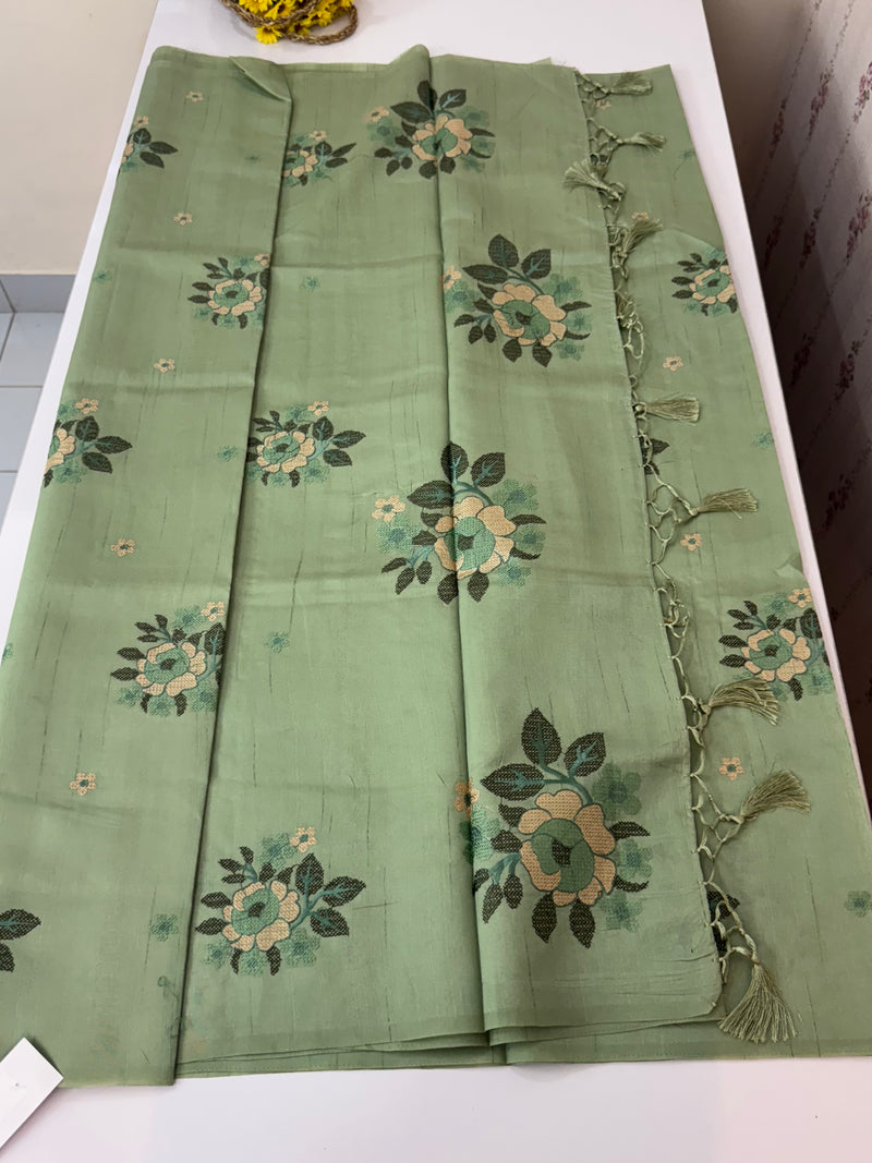 Blended matka tussar silk saree with embroidery - MS90654 DuskyGreen