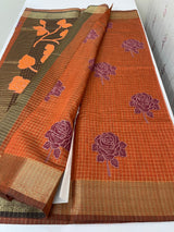 Semi silk saree with checks applique work MSS5687