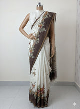 Semi tussar saree with hand painting, kanta embroidery and Pita work MS3433