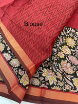 Soft semi Chanderi saree with zari border MS9871 Maroon & Black